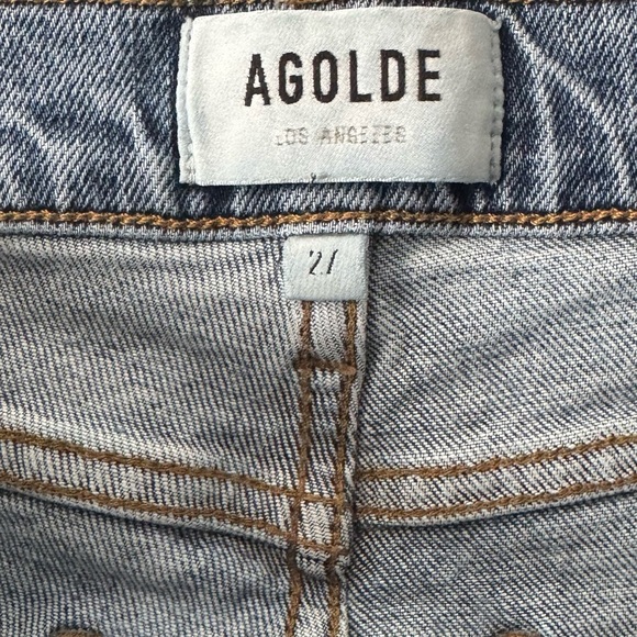 AGOLDE NICO HIGH RISE SLIM JEAN W RAW DISTRESSED HEM SIZE 27 MED BLUE WASH - Picture 9 of 15